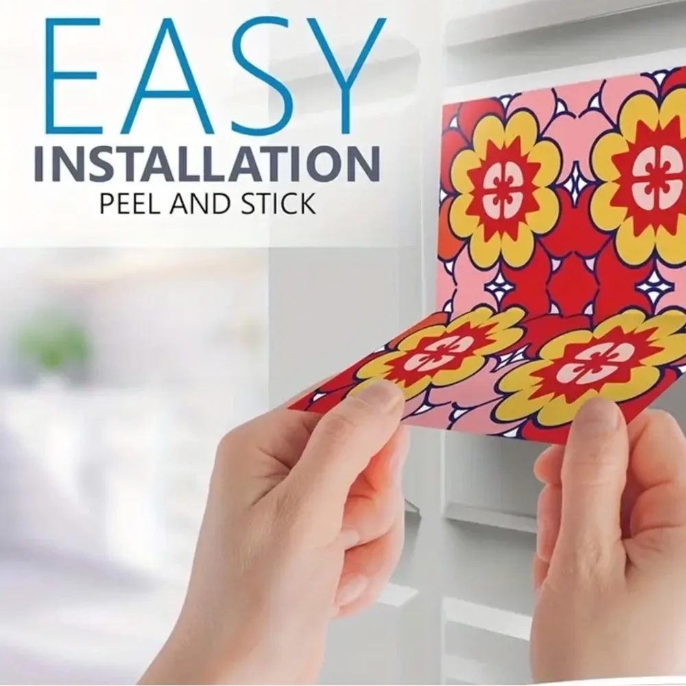 Teal and Orange Peel & Stick Star Patterned Wall Tiles